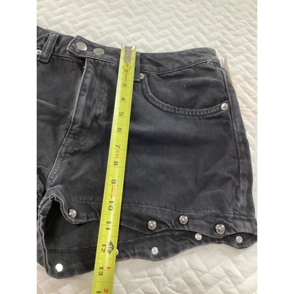 H&M Divided Womens High Waist Black Studded Denim Shorts Size 8 Streetwear New - Picture 9 of 10